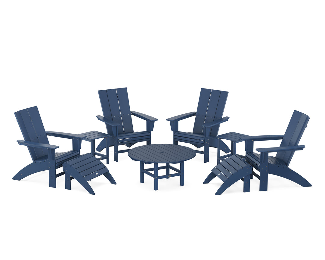 POLYWOOD® Modern Curveback Adirondack Chair 9-Piece Conversation Set