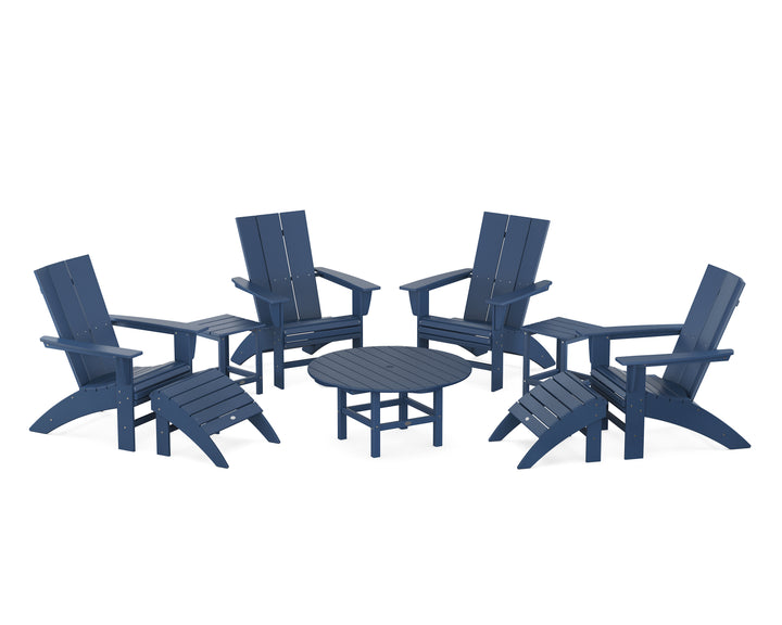 POLYWOOD® Modern Curveback Adirondack Chair 9-Piece Conversation Set