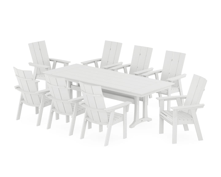 POLYWOOD® Modern Curveback Adirondack 9-Piece Farmhouse Dining Set with Trestle Legs