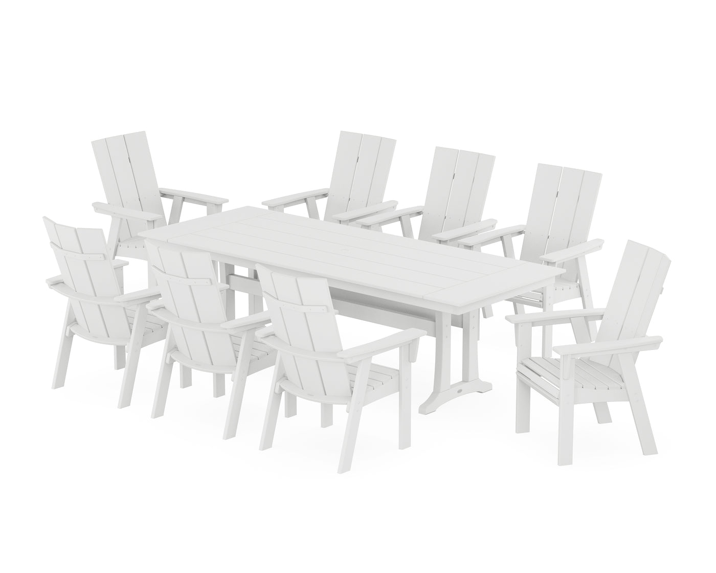 Modern Curveback Adirondack 9-Piece Farmhouse Dining Set with Trestle Legs