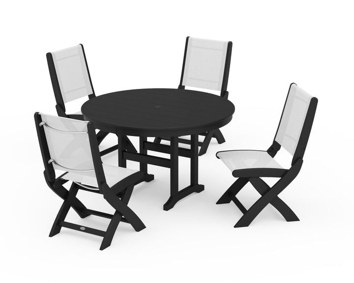 POLYWOOD® Coastal Folding Side Chair 5-Piece Round Dining Set