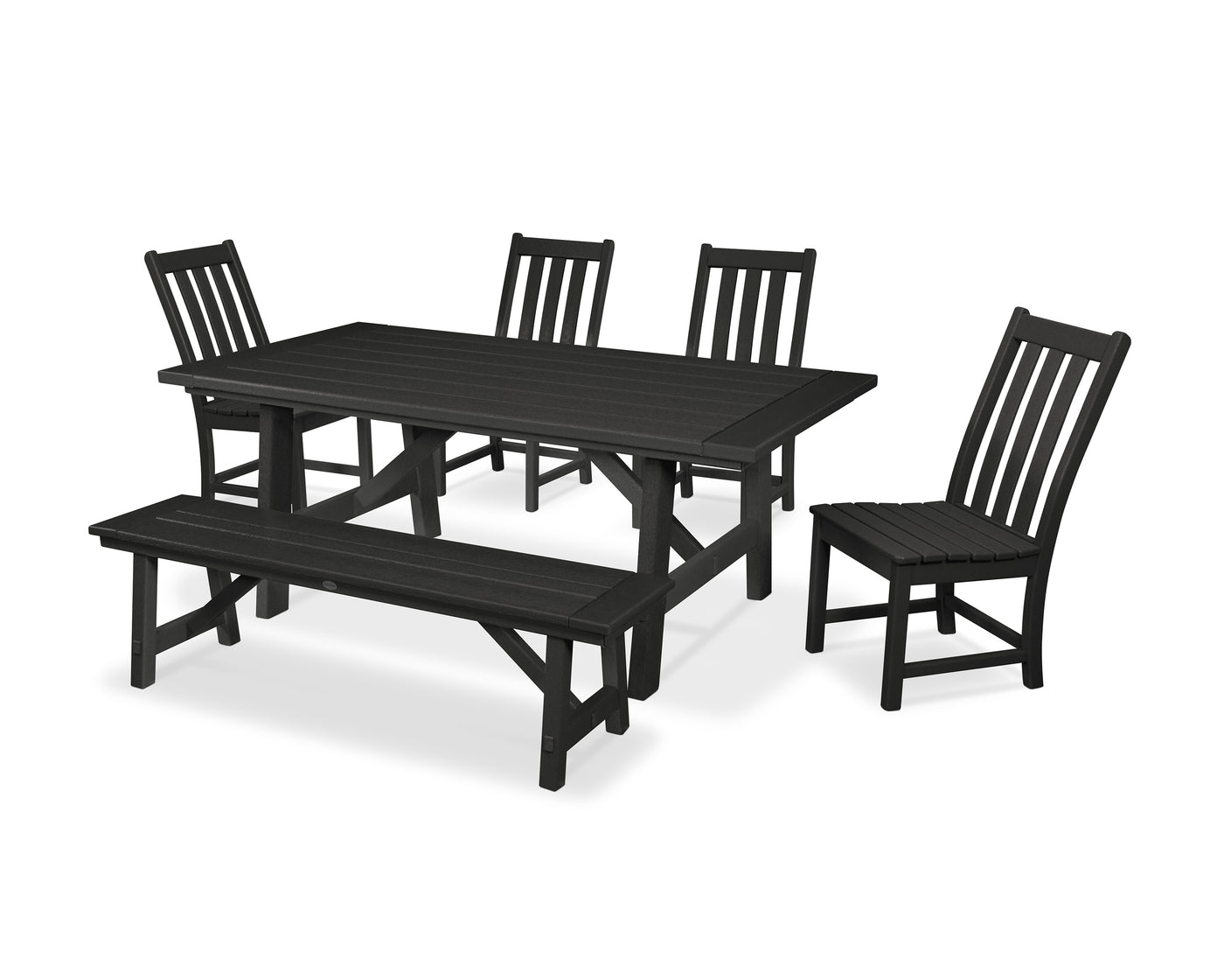 Vineyard 6-Piece Rustic Farmhouse Side Chair Dining Set with Bench