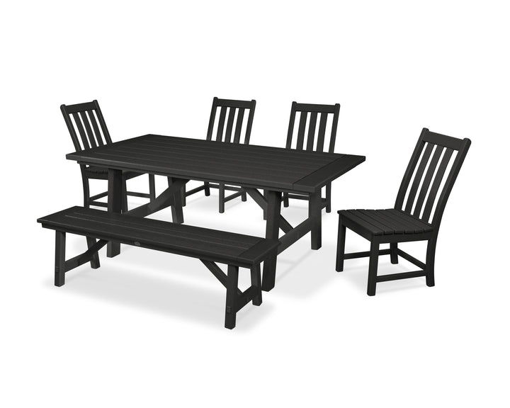 POLYWOOD® Vineyard 6-Piece Rustic Farmhouse Side Chair Dining Set with Bench