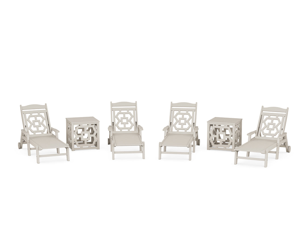 Martha Stewart by POLYWOOD® Chinoiserie 6-Piece Chaise Set with Umbrella Stand Accent Table