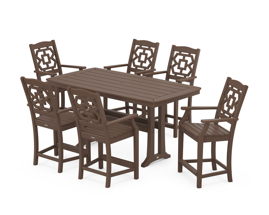Martha Stewart by POLYWOOD® Chinoiserie Arm Chair 7-Piece Counter Set with Trestle Legs