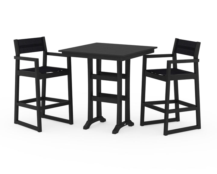 POLYWOOD® EDGE Sling Arm Chair 3-Piece Farmhouse Bar Set with Trestle Legs