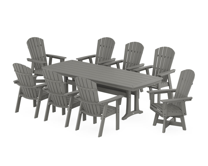 POLYWOOD® Nautical Curveback Adirondack Swivel 9-Piece Dining Set with Trestle Legs