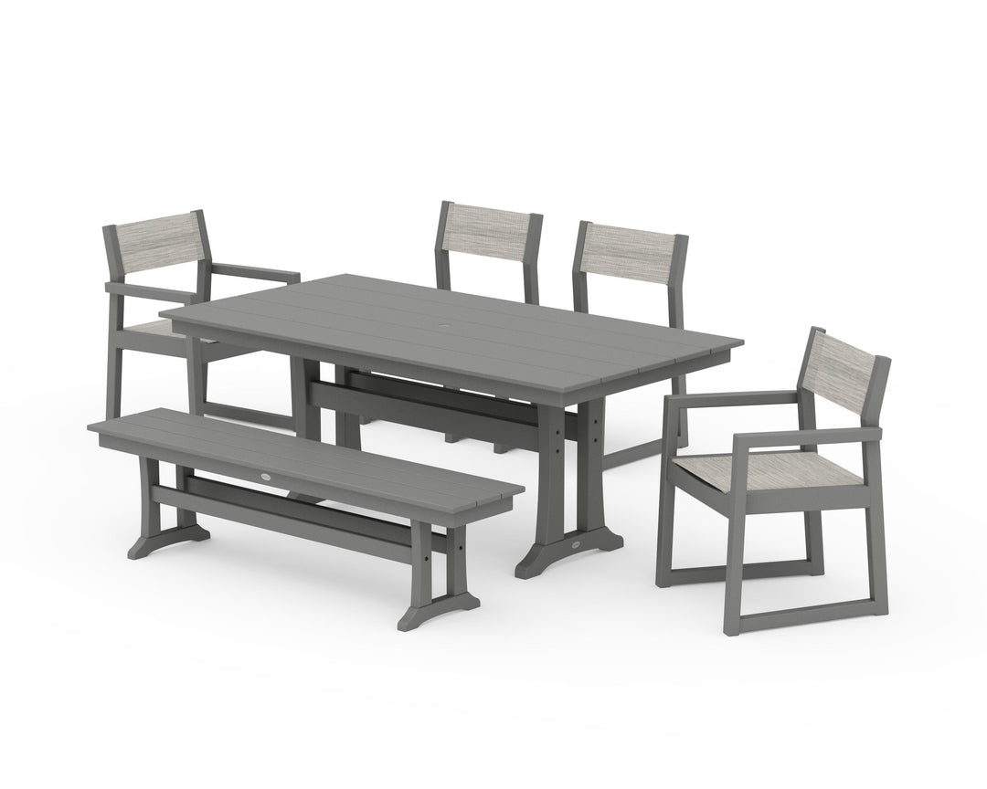 POLYWOOD® EDGE Sling 6-Piece Farmhouse Dining Set With Trestle Legs