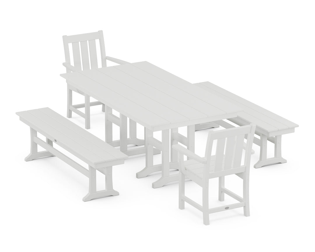 POLYWOOD® Oxford 5-Piece Farmhouse Dining Set with Benches