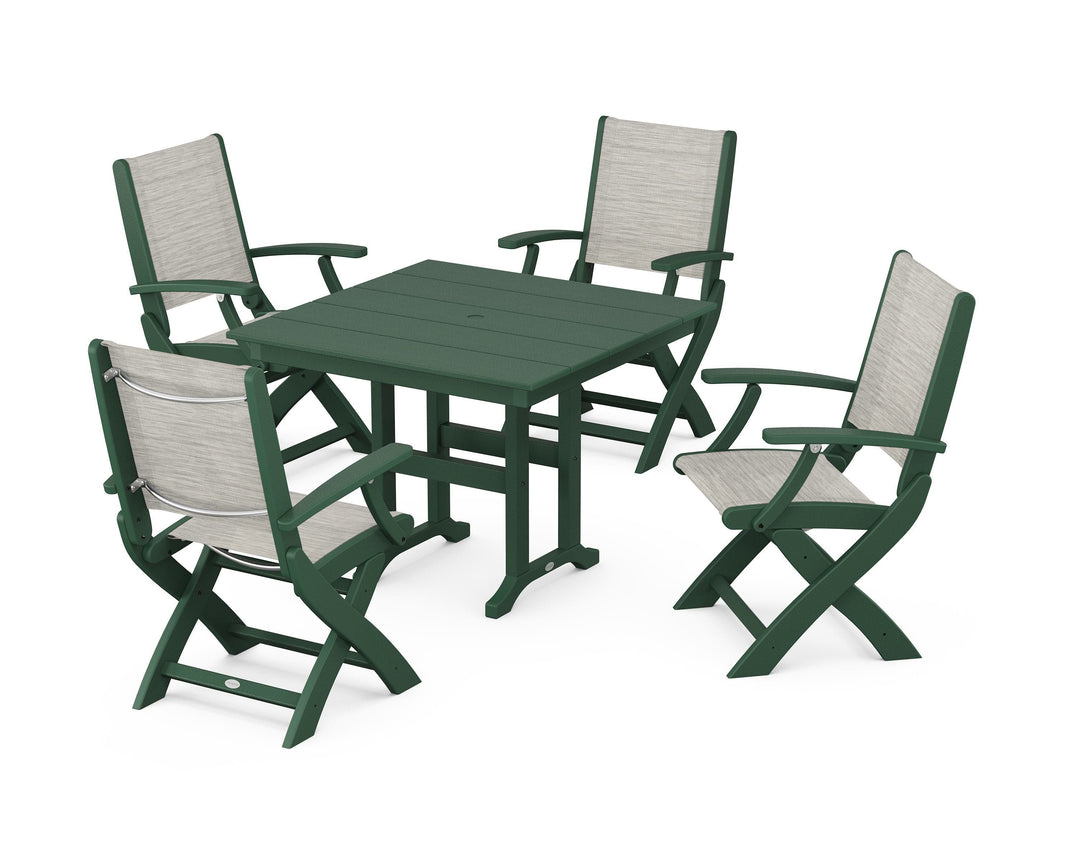 POLYWOOD® Coastal Folding Chair 5-Piece Farmhouse Dining Set