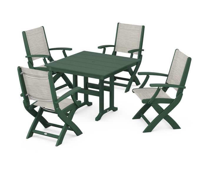 POLYWOOD® Coastal Folding Chair 5-Piece Farmhouse Dining Set