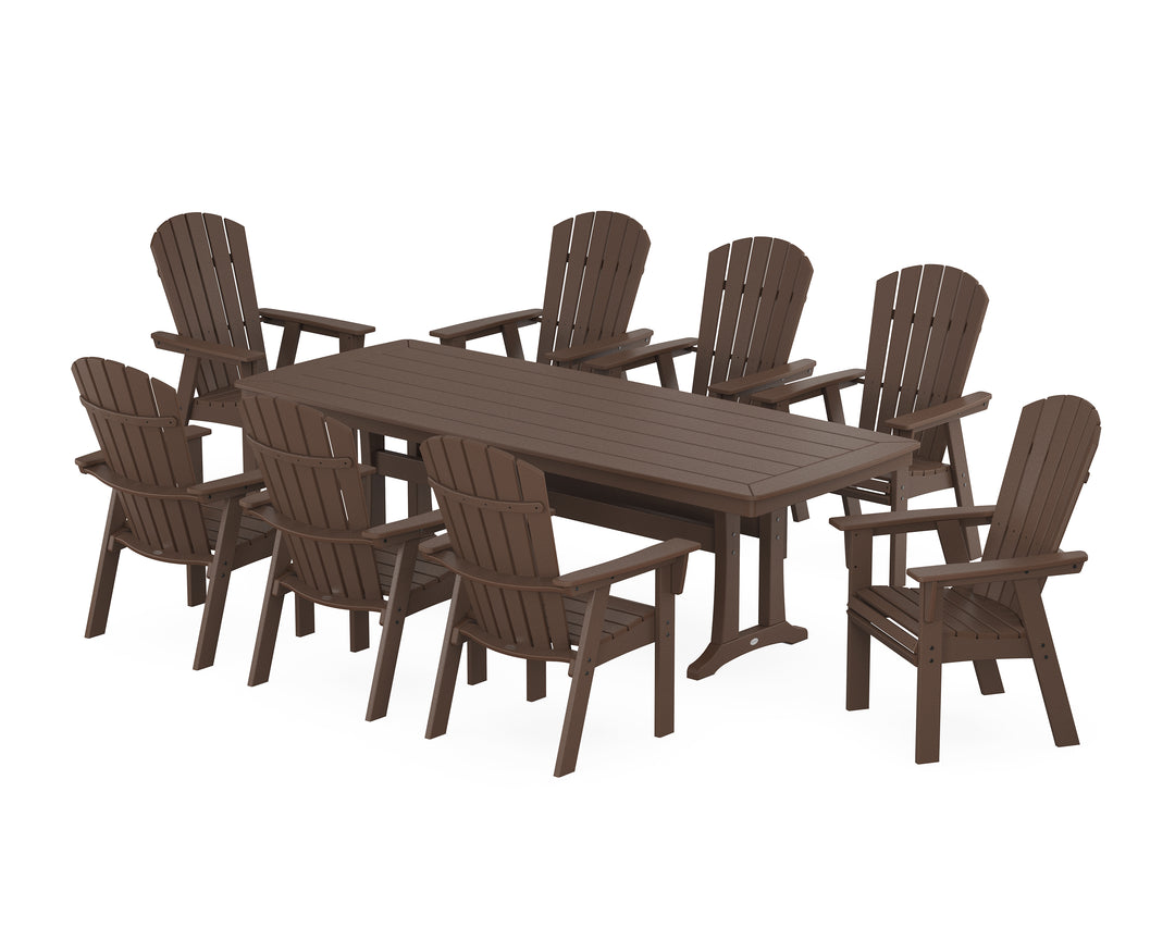 POLYWOOD® Nautical Curveback Adirondack 9-Piece Dining Set with Trestle Legs