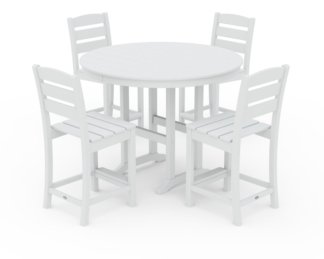 POLYWOOD® Lakeside 5-Piece Farmhouse Round Side Chair Counter  Set