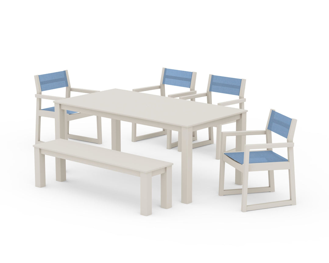 POLYWOOD® EDGE Sling Arm Chair 6-Piece Parsons Dining Set with Bench