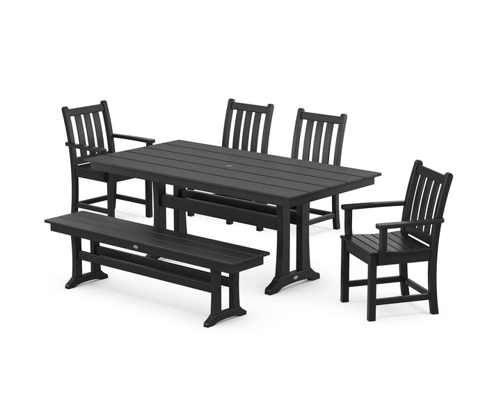 POLYWOOD® Traditional Garden 6-Piece Farmhouse Dining Set with Trestle Legs and Bench