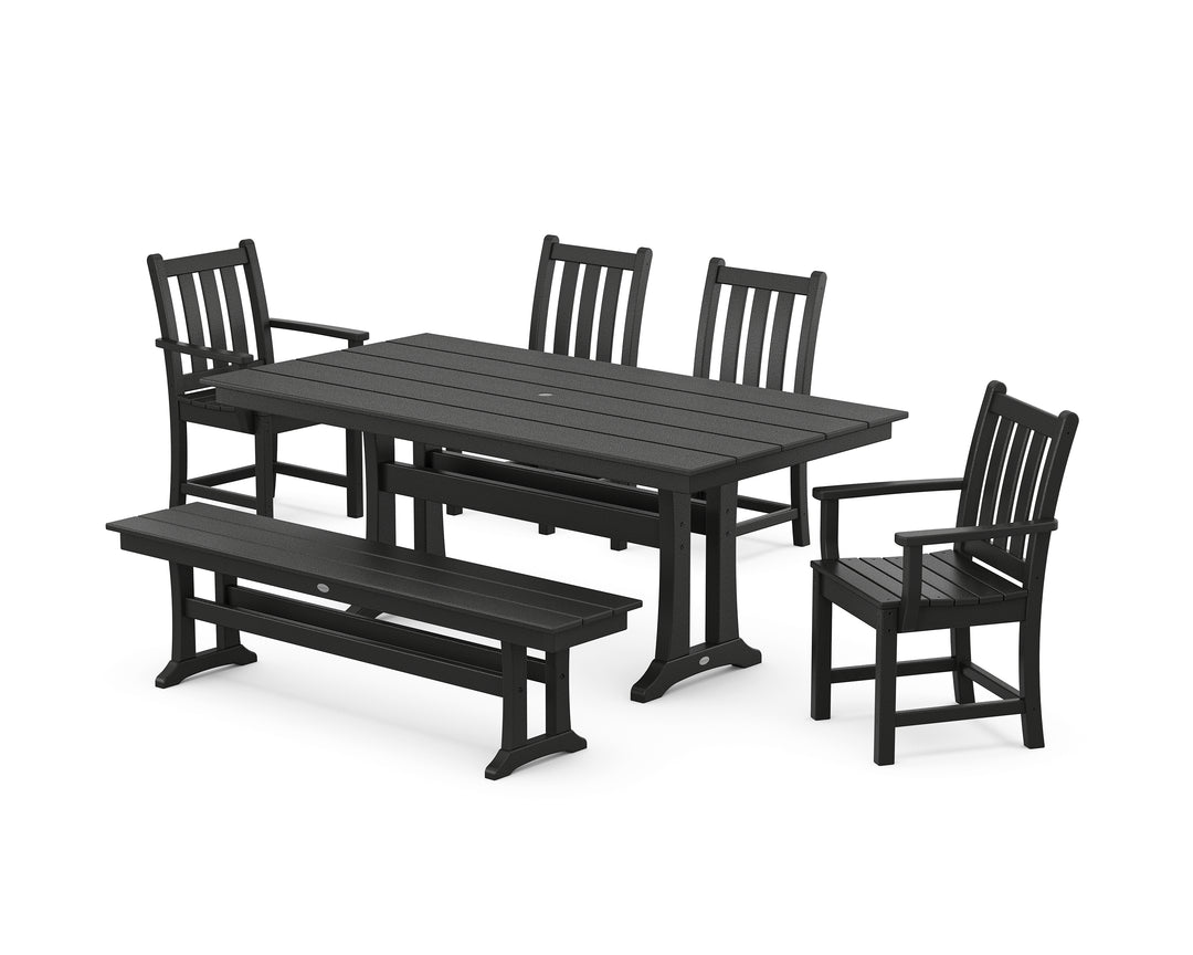 POLYWOOD® Traditional Garden 6-Piece Farmhouse Dining Set with Trestle Legs and Bench