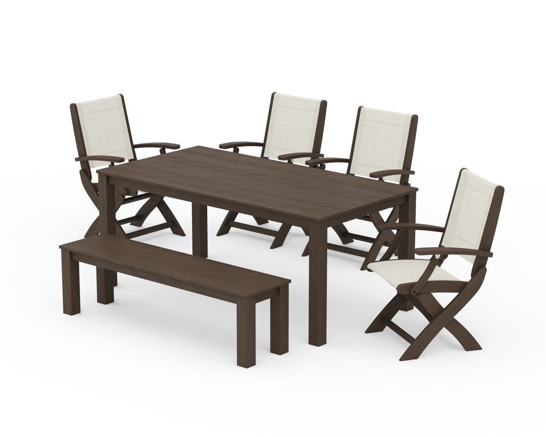 POLYWOOD® Coastal Folding Chair 6-Piece Parsons Dining Set with Bench