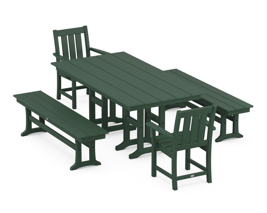 POLYWOOD® Oxford 5-Piece Farmhouse Dining Set with Benches