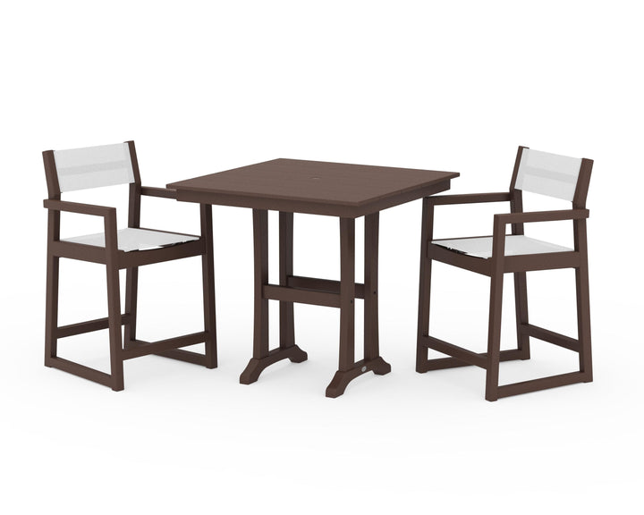 POLYWOOD® EDGE Sling Arm Chair 3-Piece Farmhouse Counter Set with Trestle Legs