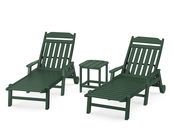 Country Living Cottage 3-Piece Chaise Set with Arms and Wheels