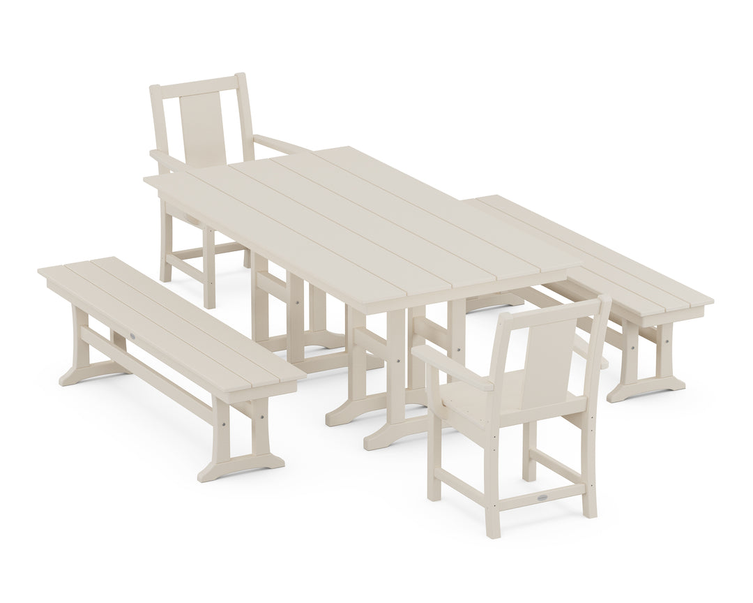 POLYWOOD® Prairie 5-Piece Farmhouse Dining Set with Benches