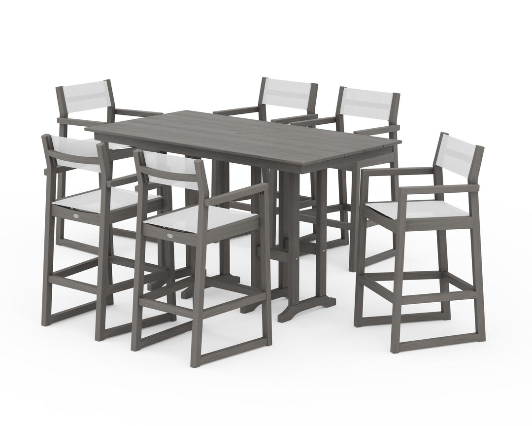 POLYWOOD® EDGE Sling Arm Chair 7-Piece Farmhouse Bar Set