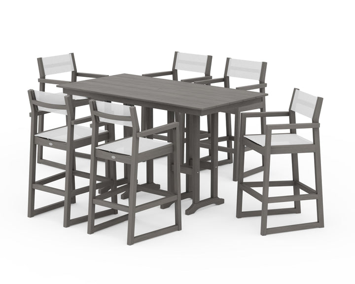 POLYWOOD® EDGE Sling Arm Chair 7-Piece Farmhouse Bar Set