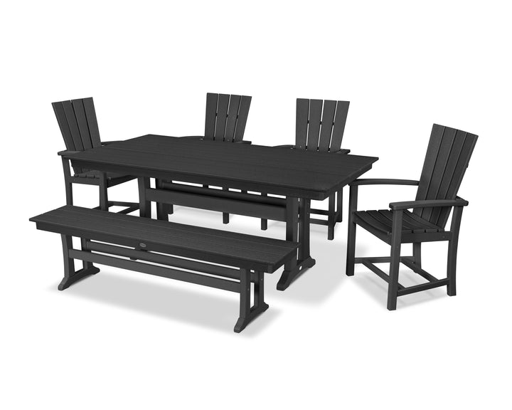 POLYWOOD® Quattro 6-Piece Farmhouse Dining Set with Trestle Legs and Bench