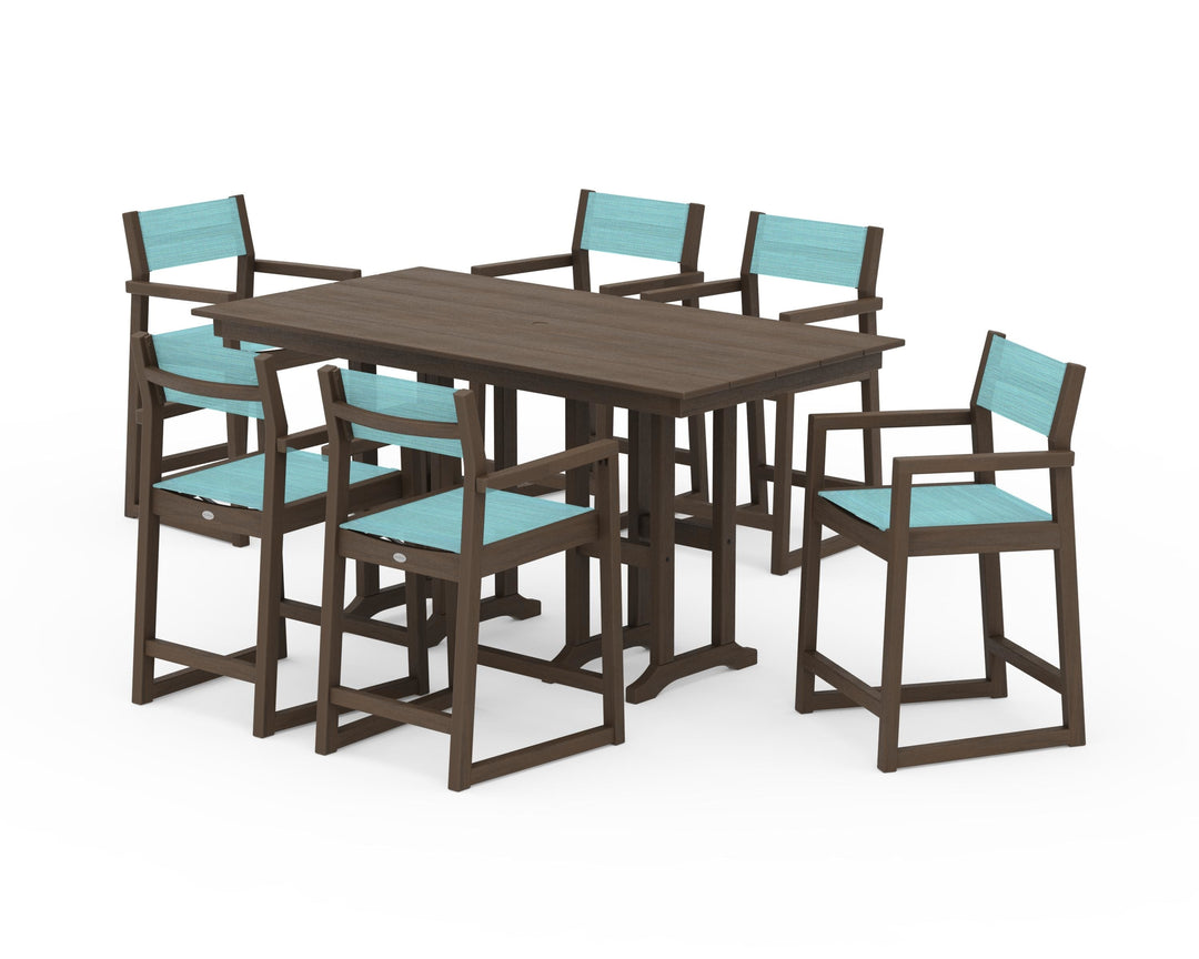 POLYWOOD® EDGE Sling Arm Chair 7-Piece Farmhouse Counter Set