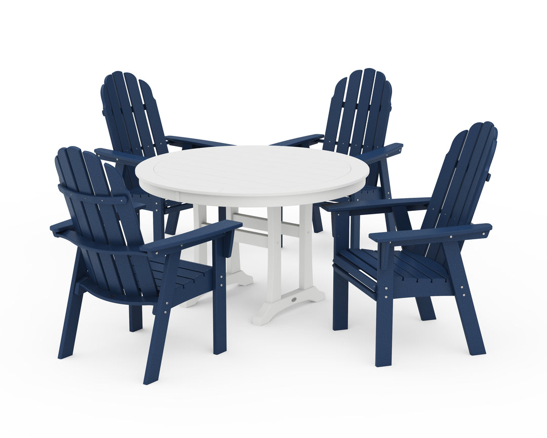 POLYWOOD® Vineyard Curveback Adirondack 5-Piece Nautical Trestle Dining Set