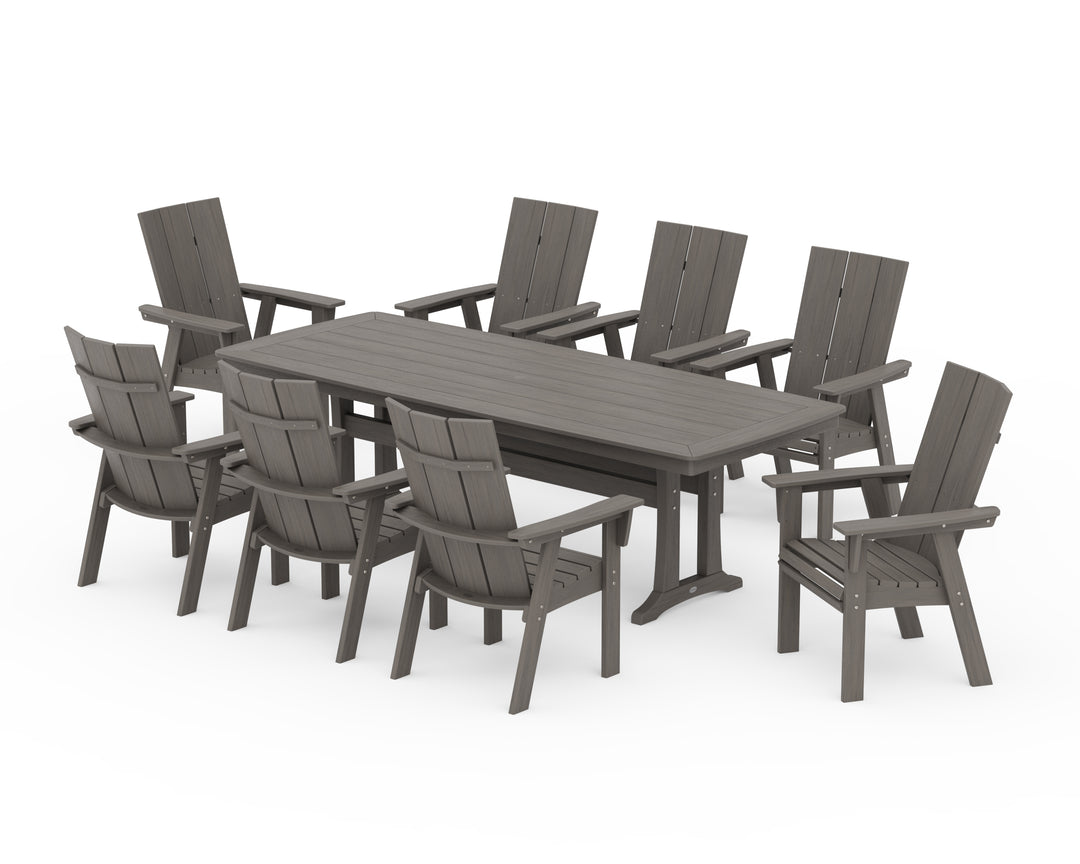 POLYWOOD® Modern Curveback Adirondack 9-Piece Dining Set with Trestle Legs