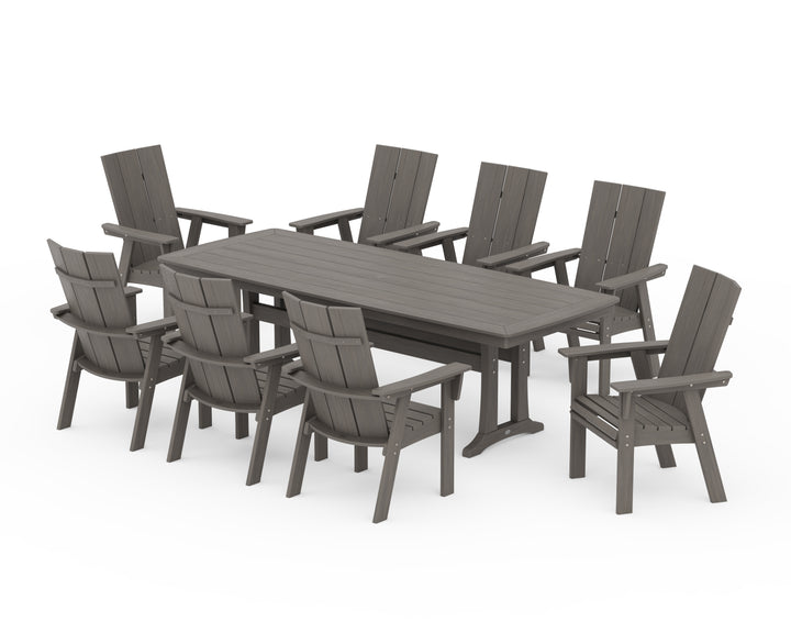POLYWOOD® Modern Curveback Adirondack 9-Piece Dining Set with Trestle Legs