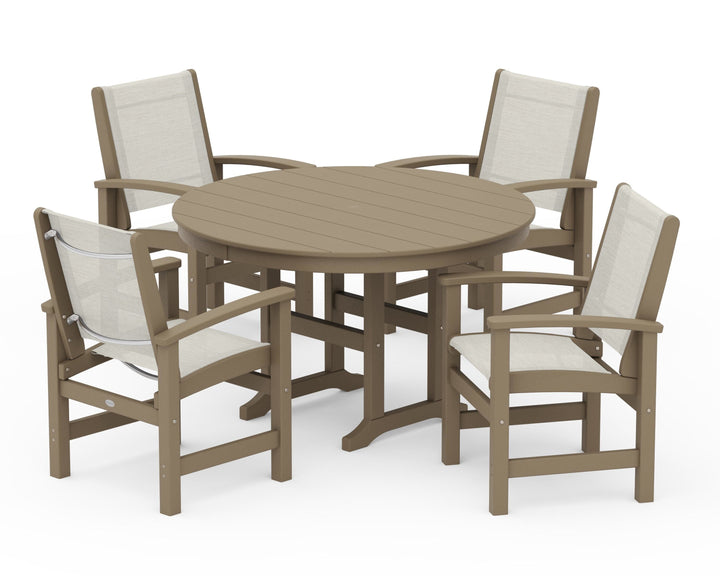 POLYWOOD® Coastal 5-Piece Round Farmhouse Dining Set