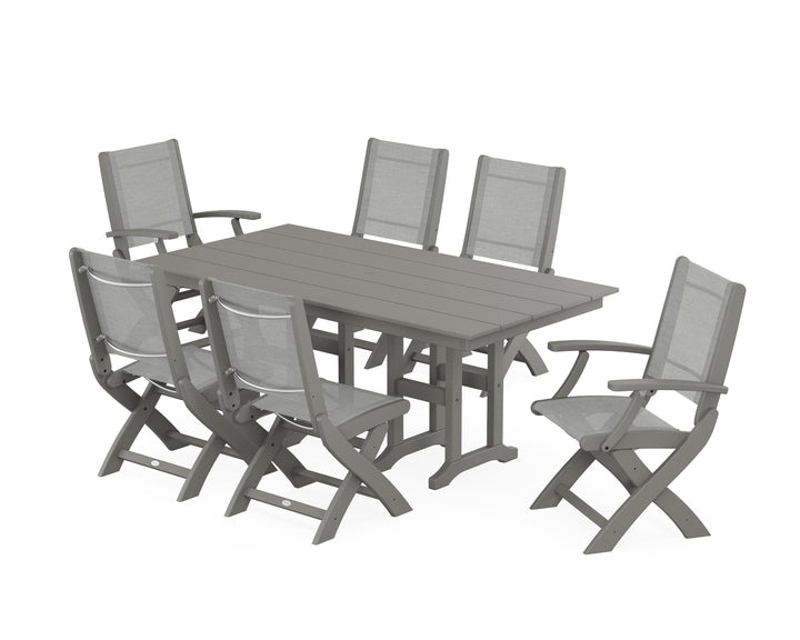 POLYWOOD® Coastal Folding Chair 7-Piece Farmhouse Dining Set