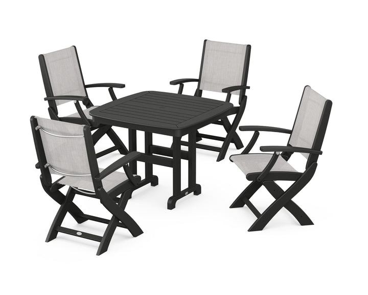 POLYWOOD® Coastal Folding Chair 5-Piece Dining Set