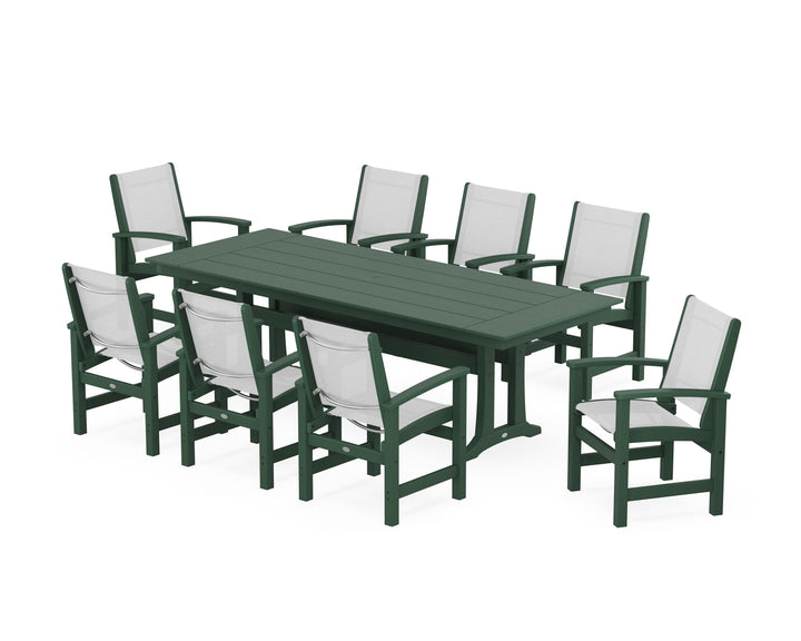 POLYWOOD® Coastal 9-Piece Farmhouse Dining Set with Trestle Legs