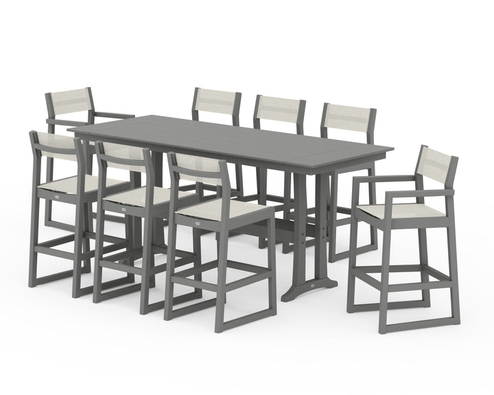 POLYWOOD® EDGE Sling 9-Piece Farmhouse Bar Set with Trestle Legs