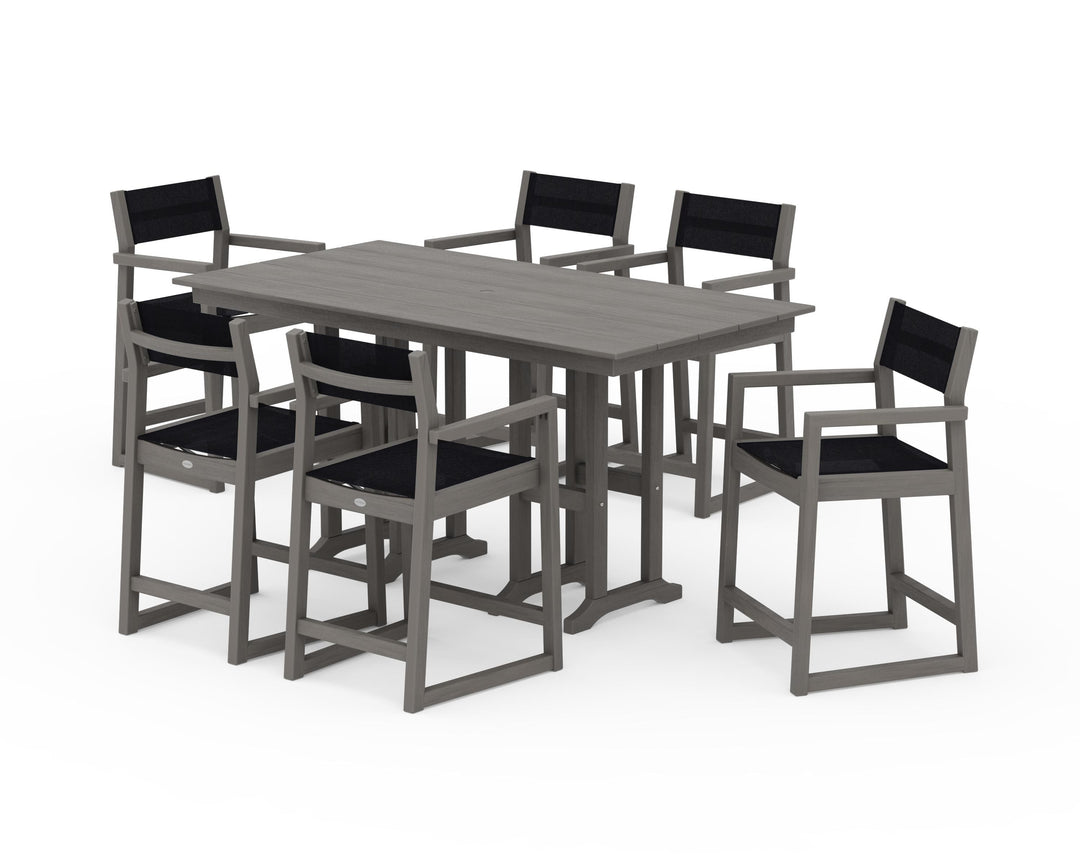 POLYWOOD® EDGE Sling Arm Chair 7-Piece Farmhouse Counter Set