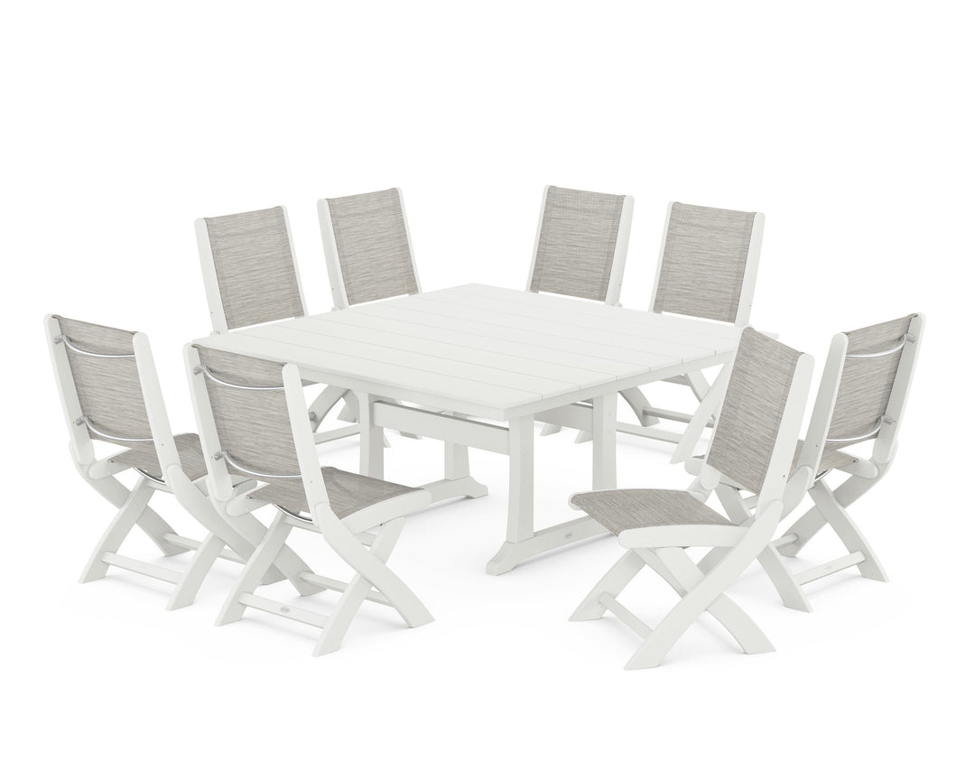 POLYWOOD® Coastal Folding Side Chair 9-Piece Farmhouse Dining Set
