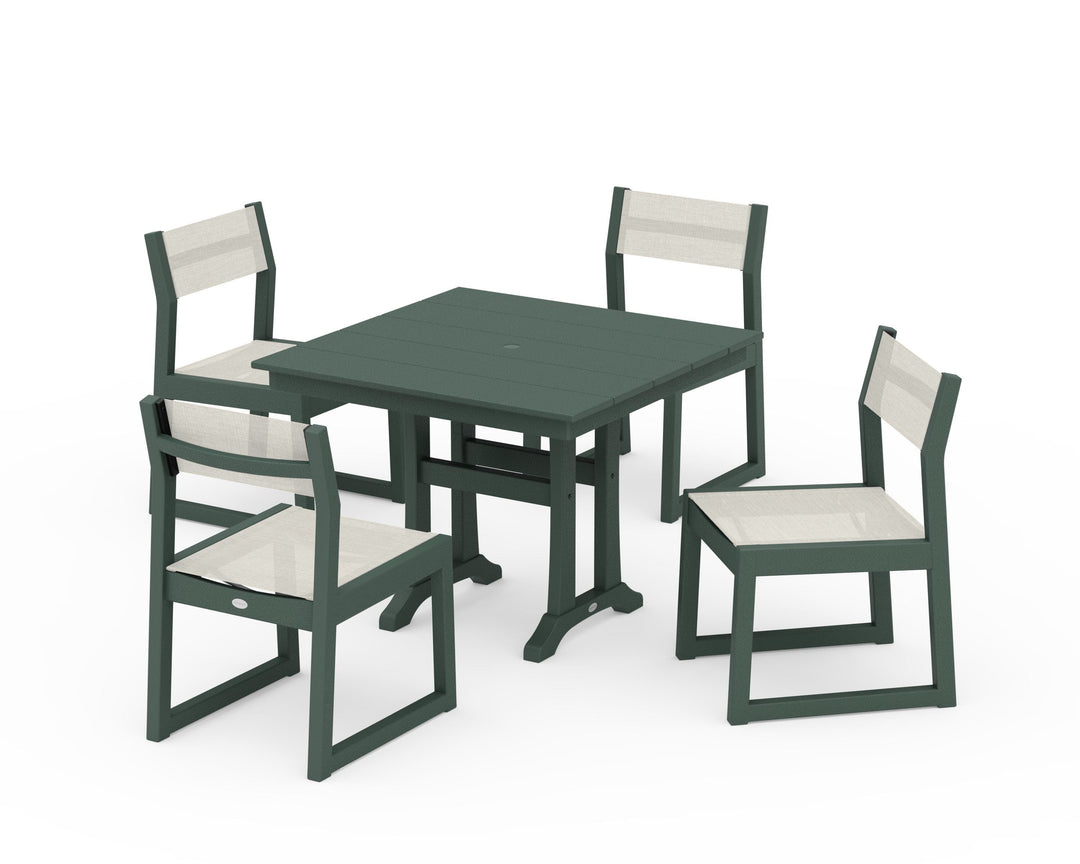 POLYWOOD® EDGE Sling 5-Piece Farmhouse Trestle Side Chair Dining Set