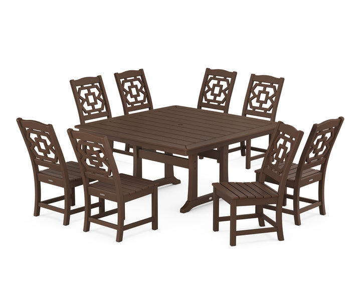 Martha Stewart by POLYWOOD® Chinoiserie 9-Piece Square Side Chair Dining Set with Trestle Legs