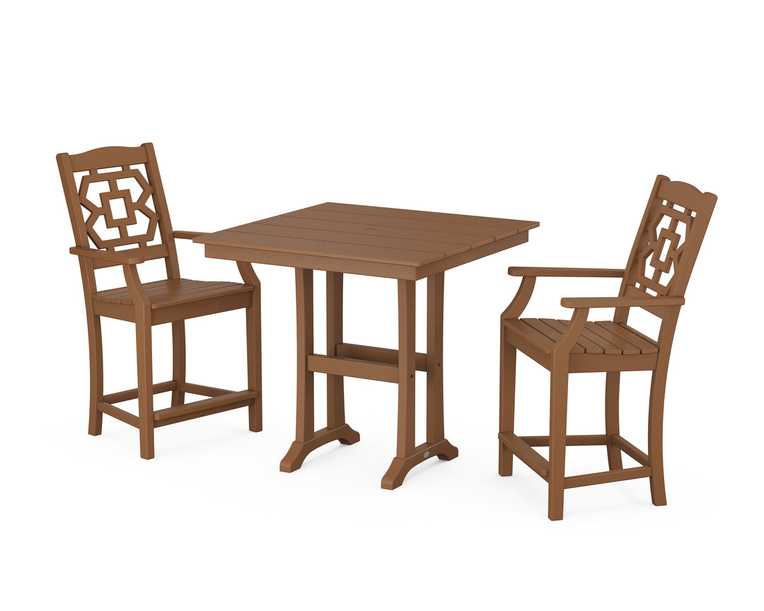 Martha Stewart by POLYWOOD® Chinoiserie 3-Piece Farmhouse Counter Set with Trestle Legs