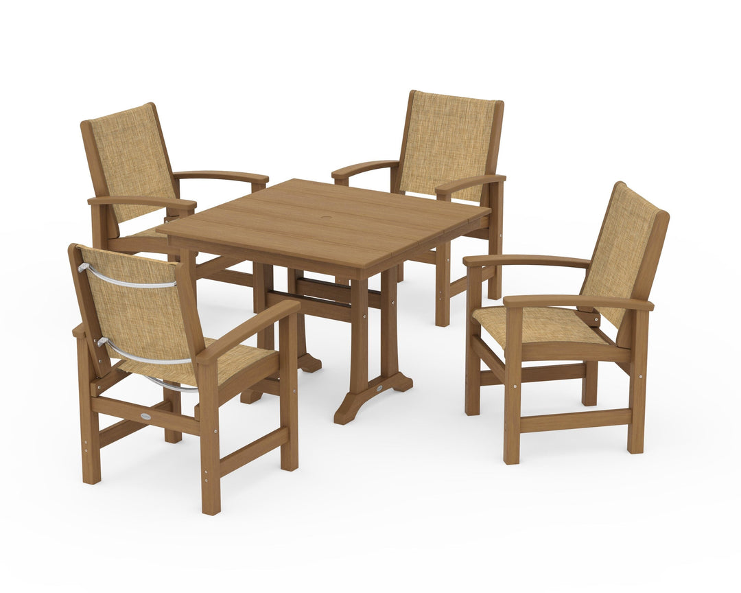POLYWOOD® Coastal 5-Piece Farmhouse Dining Set With Trestle Legs