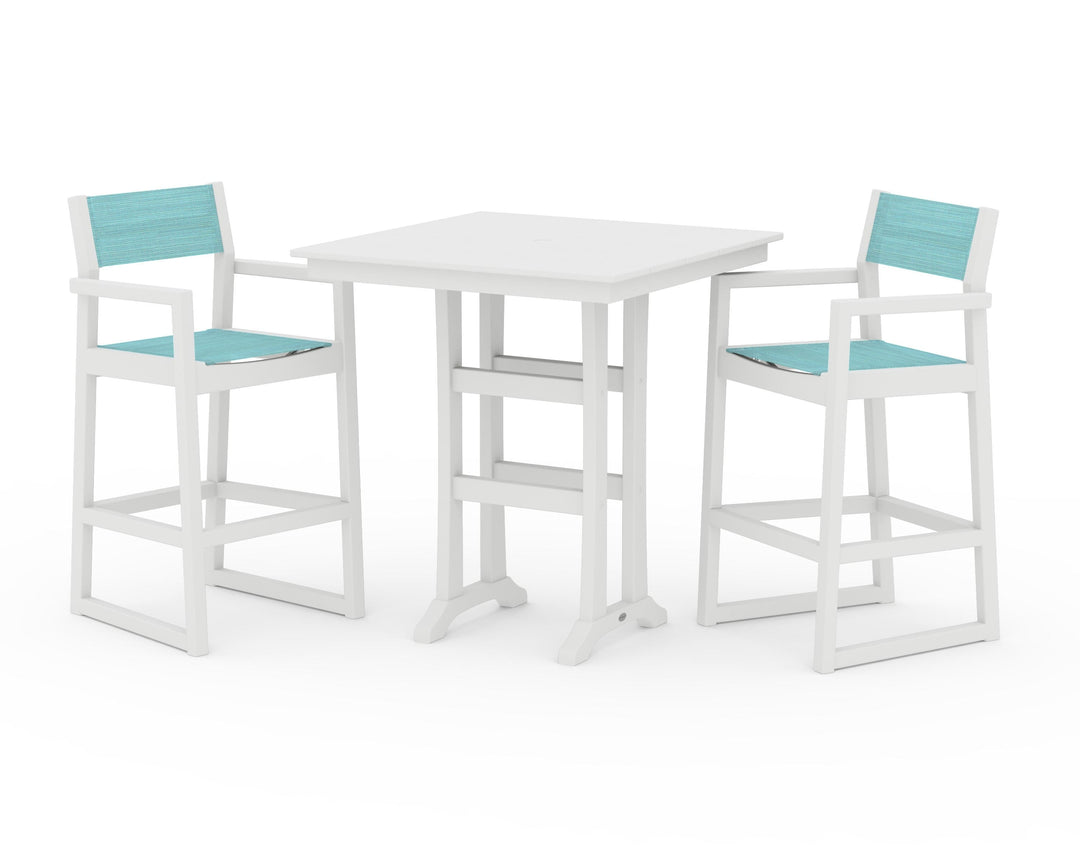 POLYWOOD® EDGE Sling Arm Chair 3-Piece Farmhouse Bar Set with Trestle Legs