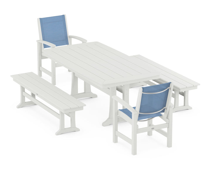POLYWOOD® Coastal 5-Piece Dining Set with Trestle Legs and Benches