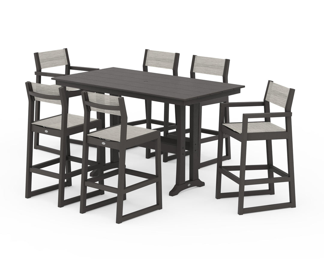 POLYWOOD® EDGE Sling 7-Piece Farmhouse Bar Set with Trestle Legs