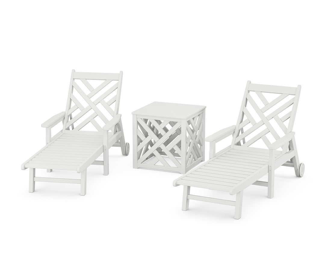 POLYWOOD® Chippendale 3-Piece Chaise Set with Umbrella Stand Accent Table
