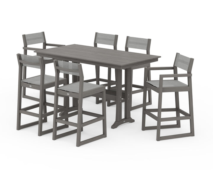 POLYWOOD® EDGE Sling 7-Piece Farmhouse Bar Set with Trestle Legs