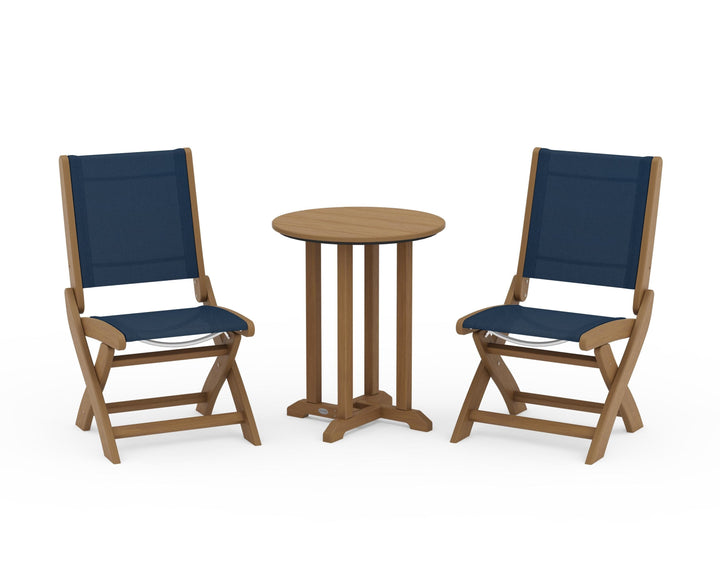 POLYWOOD® Coastal Folding Side Chair 3-Piece Round Bistro Dining Set