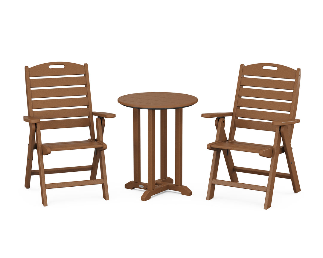 POLYWOOD® Nautical Folding Highback Chair 3-Piece Round Bistro Dining Set